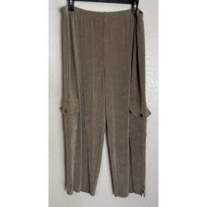 Chicos Travelers Womens 2‎ US Large Tan Slinky Cropped Cargo Pants Travel Career